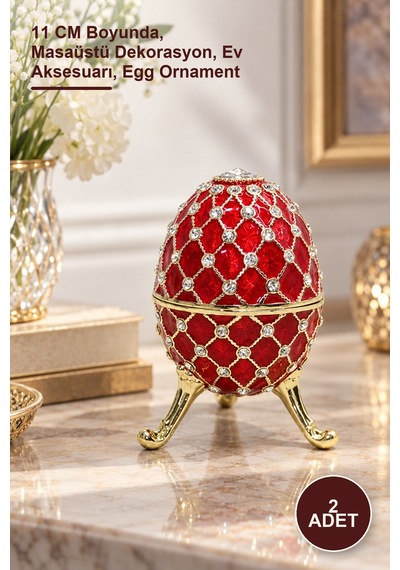 2 Adet Dekoratif Yumurta Figür 11 Cm Boyunda, Masaüstü Dekorasyon, Ev Aksesuarı, Egg Ornament