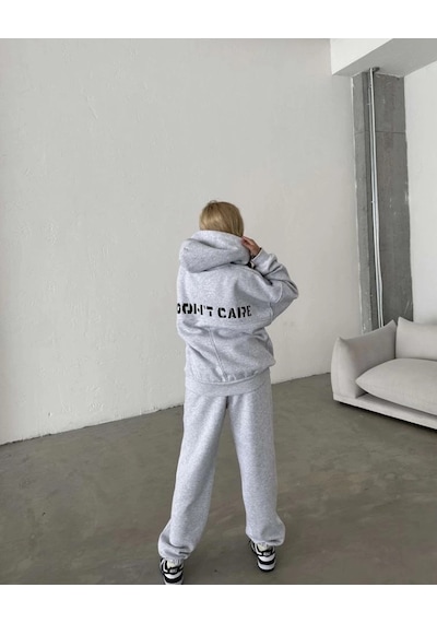 Primemagazam Kadın Nakış İşlemeli 3 İplik Pamuklu Sweat Alt-üst Takım- Gri Çeşitli