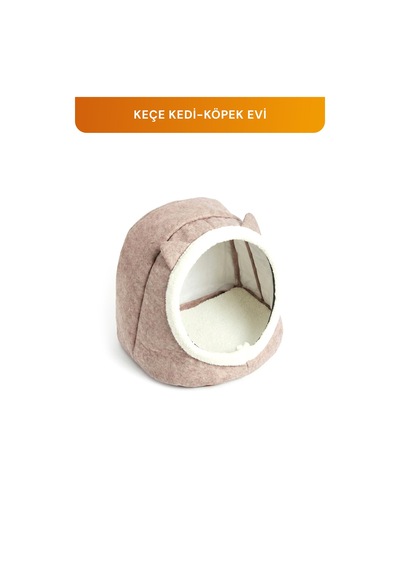 İsim Yazılabilir Kulaklı Mama Kabı Ve Keçe Kedi Ve Küçük Irk Köpek Evi Seti Bej