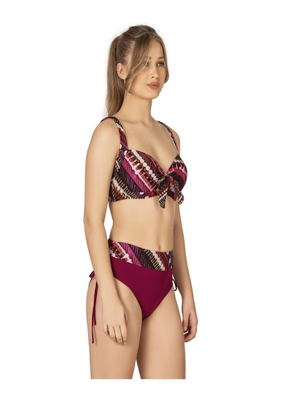 Endeep Kadın Büyük Beden Balenli Destekli Bordo Desenli Bikini Takımı-bordo Desenli Bordo