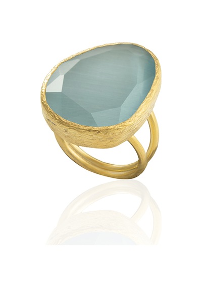 Kadir Jewellery 22 Ayar Altın Kaplama Kadın Fosil Taşlı Yüzük Açık Mavi