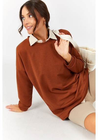 Armonika Kadın Camel Yuvarlak Yaka Oversize Sweatshirt Arm-22k024027