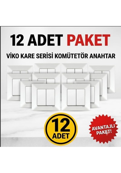 Viko Karre Serisi İkili Elektrik Anahtarı Komütatör Beyaz - 12'li Set - Çerçeveli Diğer