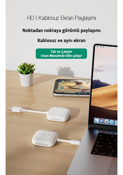 Kablosuz Görüntü Aktarıcı Type-c - 1080p 60hz, Usb-c Tx-rx, Tak Çalıştır, Tv-pc Bağlantı Kiti
