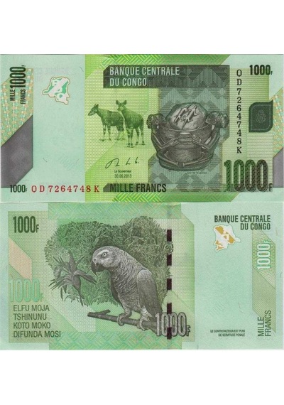 Kongo 1000 Frank 2013 Papağan Temalı. Çil Kondisyon.