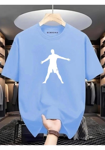 Eller Yanda Beyaz Baskılı Oversize Tişört Bebe Mavisi