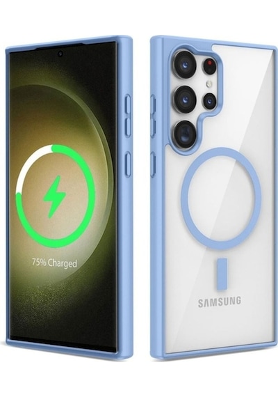 Galaxy S22 Ultra Kılıf M-safe Wireless Şarj Özellikli Silikon Zore Ege Kapak Mavi