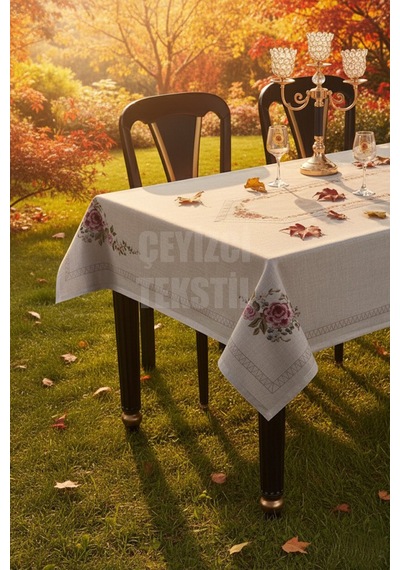 Dijital Baskılı Kanaviçe Tek Masa Örtüsü 120x160cm Taş Renk Diğer