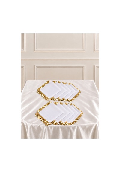 Beyaz Gold Pullu Şifon Halay Mendili ,kına Mendili,hediyelik Mendil,gelin Damat Düğün Kına Bride Nişan 5adet Beyaz - 921787403