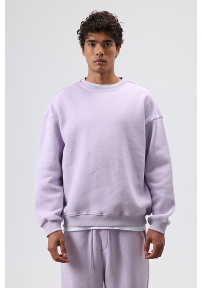 Vamos Basic Oversize Yıkamalı Sweatshirt Lila