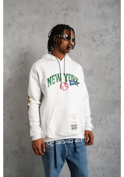 Butik İstanbul Erkek Baskılı Kapüşonlu Sweatshirt - Beyaz