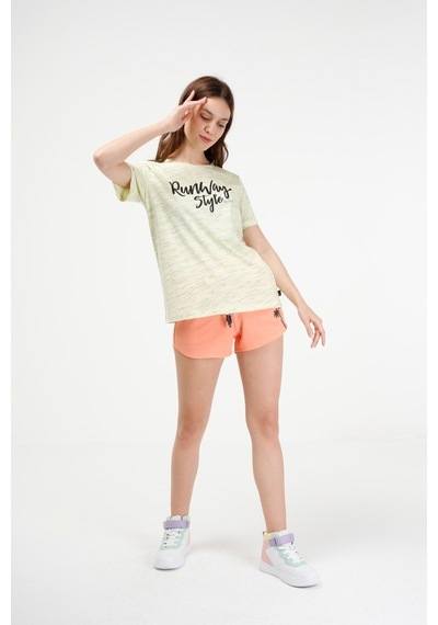 Brz Collection Sarı Renk Siyah Kırçıllı Kadın Kısa Kollu T-Shirt Sarı