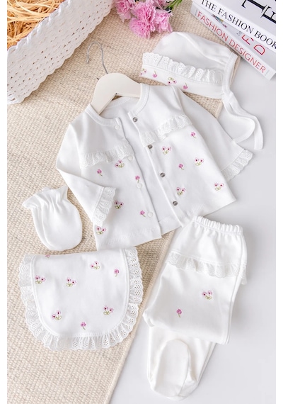 Babymod Çiçekli Natural 100% Pamuk 5'li Kız Bebek Hastane Çıkışı Bebek Takımı Set