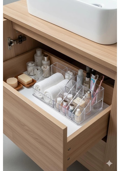 Şeffaf Akrilik Banyo Kozmetik Düzenleyici Organizer 13x22x8 Cm Şeffaf