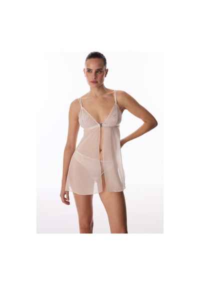 Penti Bej Front Opening Broderie Babydoll