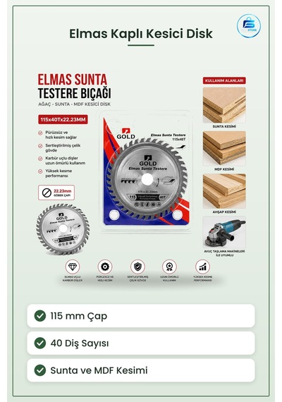 Sunta Kesici Disk 115 Mm 40t 22.23 Elmas Kaplama Testere Bıçağı A