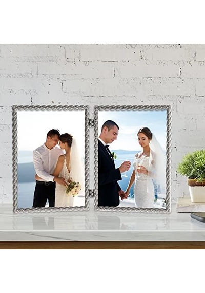 5x7 Menteşeli Çift Fırçalı Nikel Metal Resim Çerçevesi Halat Tasarımlı