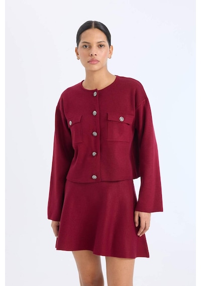 DeFacto Regular Fit Bisiklet Yaka Düğmeli Triko Hırka E5562AX24CWBR467 Bordo