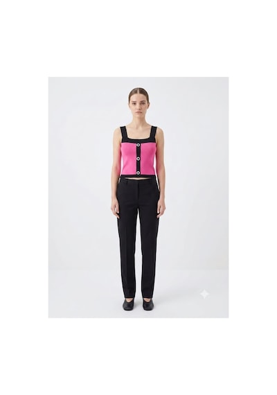 Onno Style Women Kolsuz Askılı Düğme Detaylı Kadın Triko Bluz Pembe