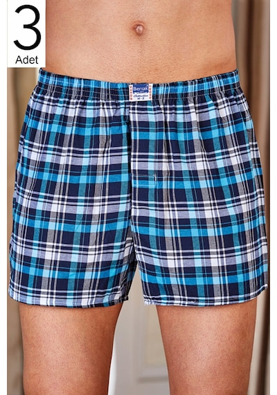 Berrak Erkek Karışık Desen 3'Lü Paket Poplin Boxer Elf568Ber10523 Çok Renkli