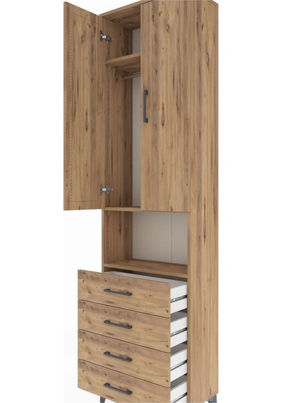 Arges Dolap 3 Raflı 4 Çekmeceli Tek Askılı 60x30x221 Çam-çam Atlas Çam