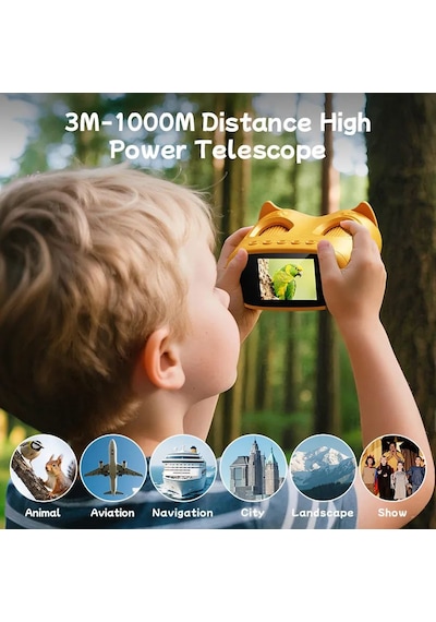 387 Sarı 2'si 1 Arada Dijital Çocuk Mikroskobu & Dürbün - 1000x Büyütme, 1000 Metre Menzil, 2 Mp Full Hd Ekranlı Eğitici Bilim Kiti