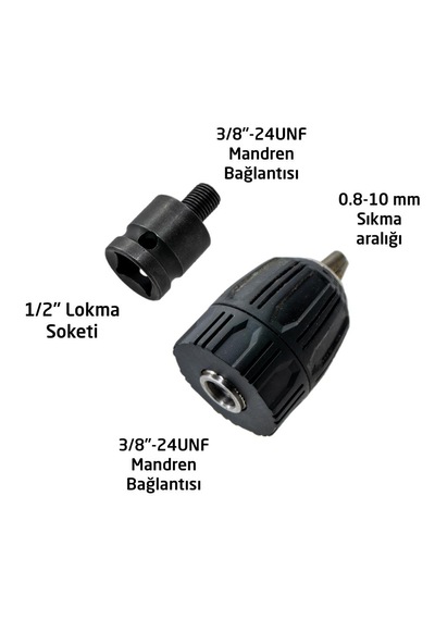 6265 Plastik Mandren 0.8-10mm 3/8''-24unf Somun Sökme Adaptörlü