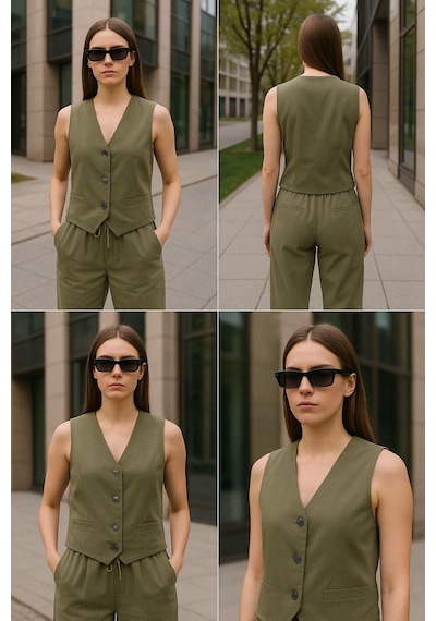 Rich Keten Takım - Haki Yelek & Pantolon İkili Kombin - Modern Fit Yazlık Şık Takım Çok Renkli Rich Keten Takım - Haki Yelek & Pantolon İkili Kombin - Modern Fit Yazlık Şık Takım Çok Renkli