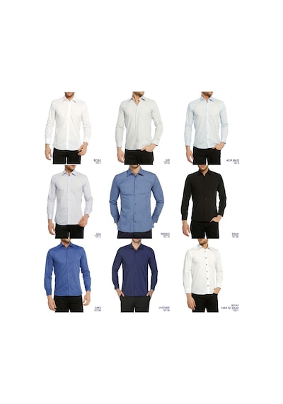 Siyah Slim Fit Uzun Kol Düz Renk Erkek Gömlek // 151-20 Siyah