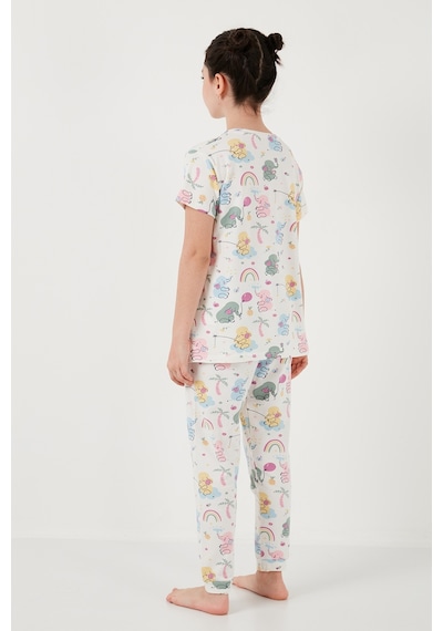 Lela % 100 Pamuk Bisiklet Yaka Kısa Kollu Kız Çocuk Pijama Takımı 6651004 Ekru