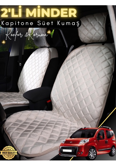 Fiat Fiorino Yumlu 2'li Süet Oto Koltuk Minderi Tam Koruma Hızlı Montaj Su Geçirmez A4 Bej