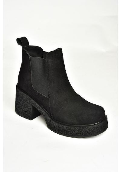 Fox Shoes T996220002 Siyah Süet Kalın Topuklu Kadın Bot Siyah-Süet Siyah