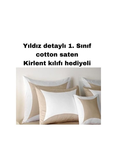 Çift Kişilik Pamuk Saten Bej Beyaz Nevresim Takımı Yıldız Detaylı Çok Renkli