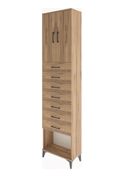 Arges Dolap 2 Raflı 7 Çekmeceli 2 Kapaklı 60x30x243 Çam-çam Çam