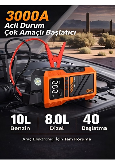 Çantalı 10000mah 150psı Akü Takviyeli Oto Bisiklet Motosiklet Hava Kompresörü Lastik Şişirme Pompası Turuncu