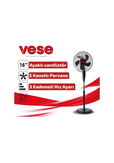 Vaveni 16 İnç Ayaklı Vantilatör 45w 5 Kanat 3 Kademe Arz