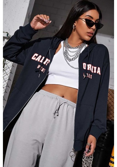 Mad Girls Lacivert Kapüşonlu Sweatshirt Mg804