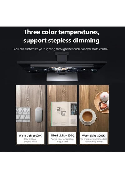 Bilgisayar Monitörü Ekran Işık Çubuğu Led Rgb Siyah Göz Bakımı Kablosuz Uzaktan Kumanda 22-30 İnç