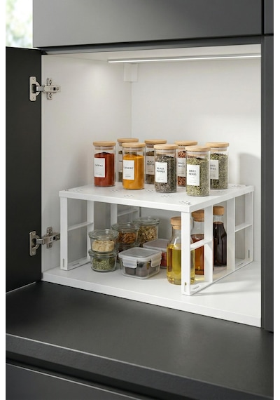 Çok Amaçlı Beyaz Metal Raf Düzenleyici & Mutfak Dolap İçi Ve Tezgah Üstü Organizer 28x32x15 Cm Çr