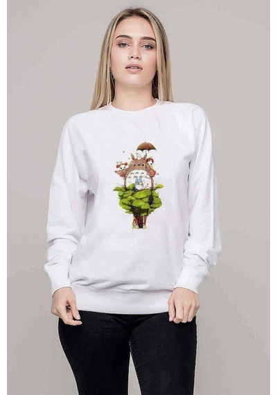 My Neighbor Komşum Totoro Baskılı Beyaz Kadın Sweatshirt (528298778)
