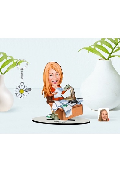 Kişiye Özel Kadın Patron Karikatürlü 3D Ahşap Biblo Ve Isimli Sil (473566842)