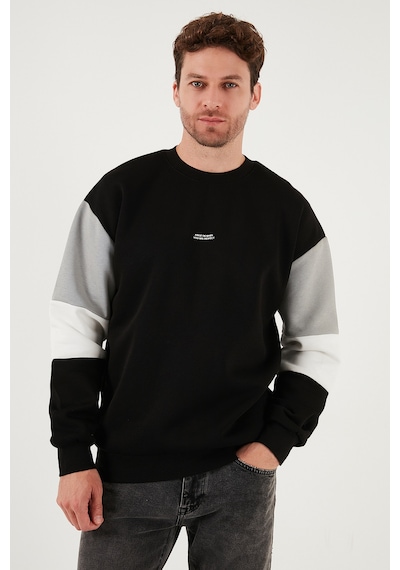 Buratti Pamuklu Relaxed Fit Bisiklet Yaka Şardonlu Renk Bloklu Erkek Sweat 5905298T Siyah