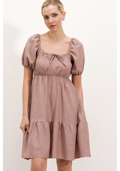 Bigdart 2351 Kloş Poplin Elbise -Gülkurusu 001