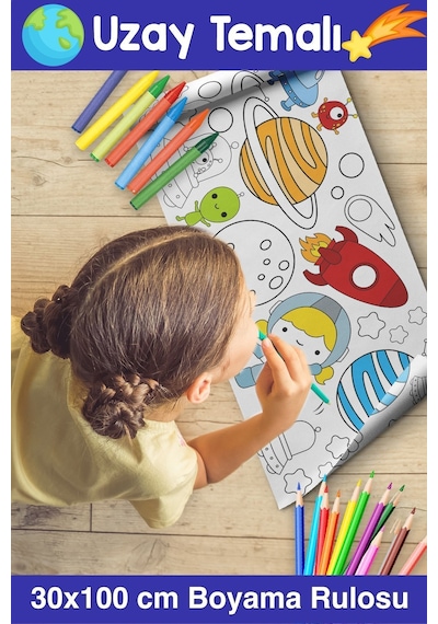Melolisa 30 Cm Uzay Ve Gezegenler Dev Boy Boyama Kağıdı - Space Kids Coloring Roll - Giant Painting Paper
