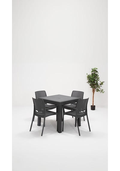 Rattan Lüx Bahçe Balkon Teras Masa Seti - Antrasit 80x80 CM Gri