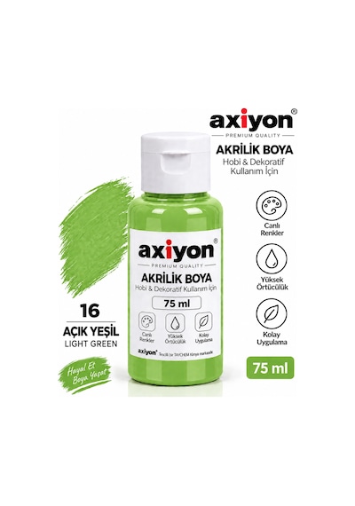 Axiyon Art Akrilik Boya 75 Ml Açık Yeşil 2'li Paket Su Bazlı Hobi Ve Dekoratif Boya