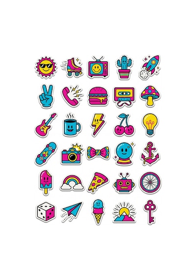 Retro Vintage Sticker Seti 150 Adet - 5'li Mega Paket No10 - Laptop Defter Ajanda Çok Renkli