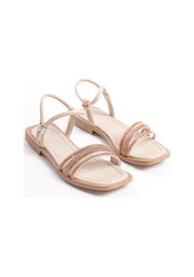 Mia026-1507 Günlük Kadın Bej Bronz Tatil Sandaleti 001