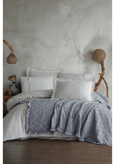Özdilek Ruffle Çift Kişilik Gelin Seti 8697353619335 Gri