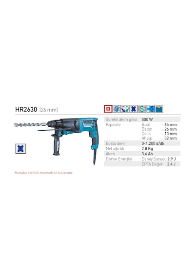 Makita 2630 Kırıcı Delici Matkap 800 Watt Profesyonel Ürün